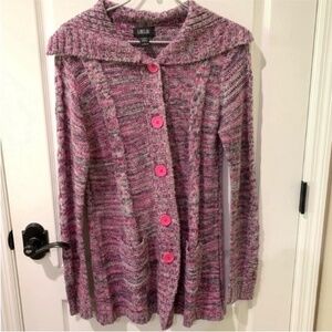 Loulou Pink and Purple Cable Knit Cardigan Sweater with Wide Collar Sz L